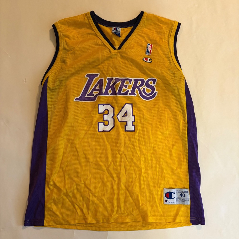 Vintage Champion Shaquille O'Neal Lakers Jersey 34 Yellow Mesh Size 40 Medium